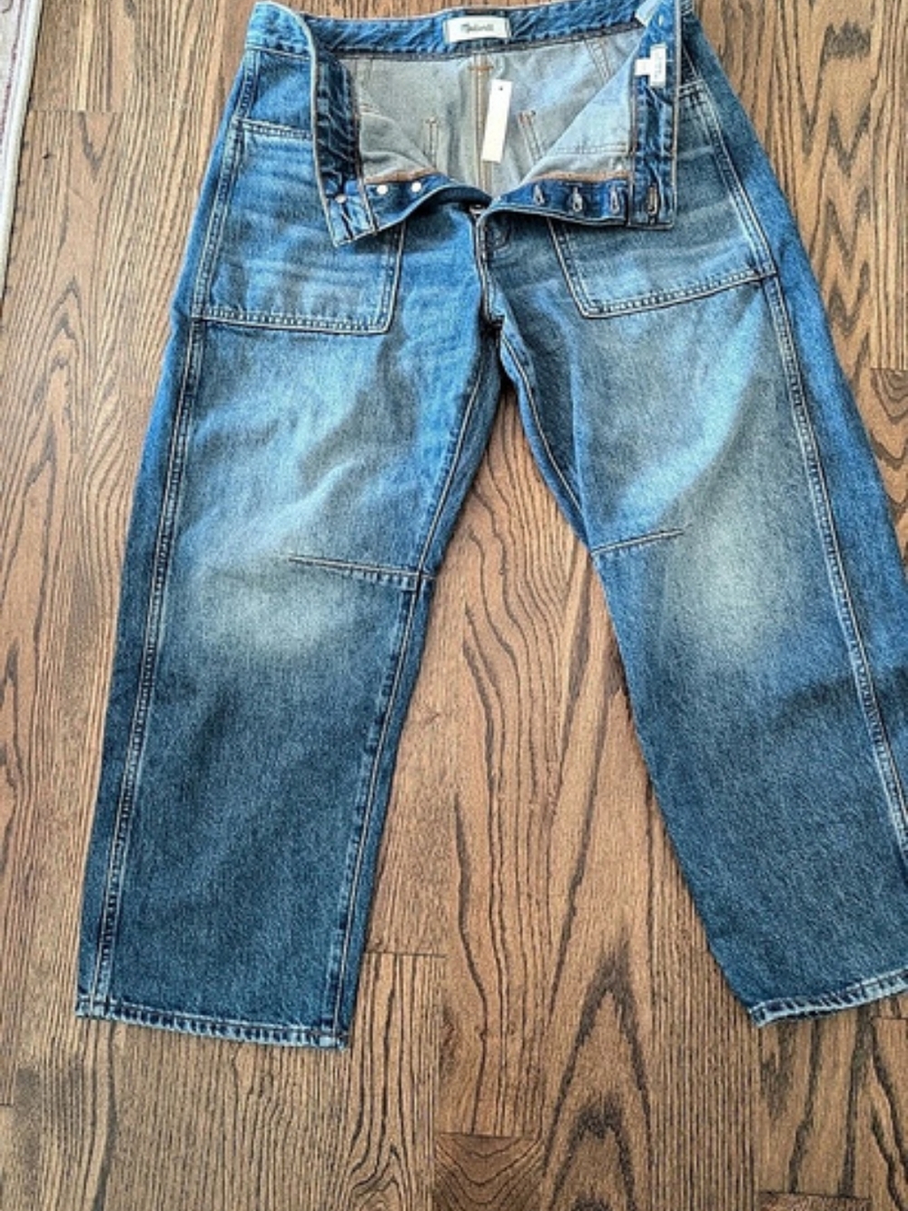 NWT Madewell Darted Barrel Leg Utility Jeans Blue Waist 28P